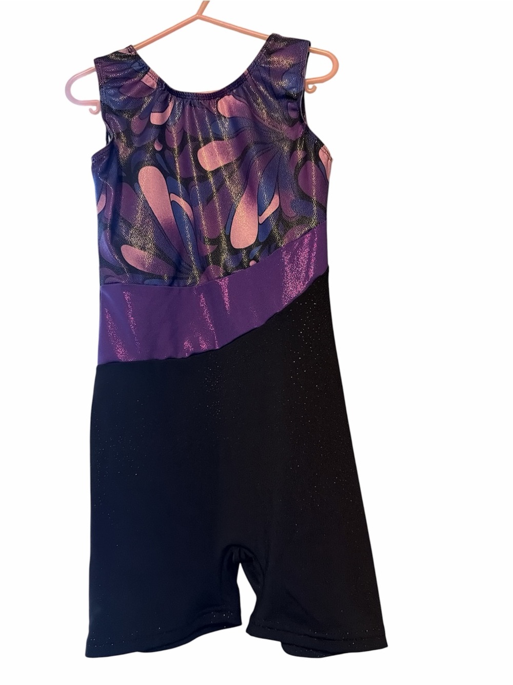Girls Black and Purple Printed Leotard - Picture 2 of 3